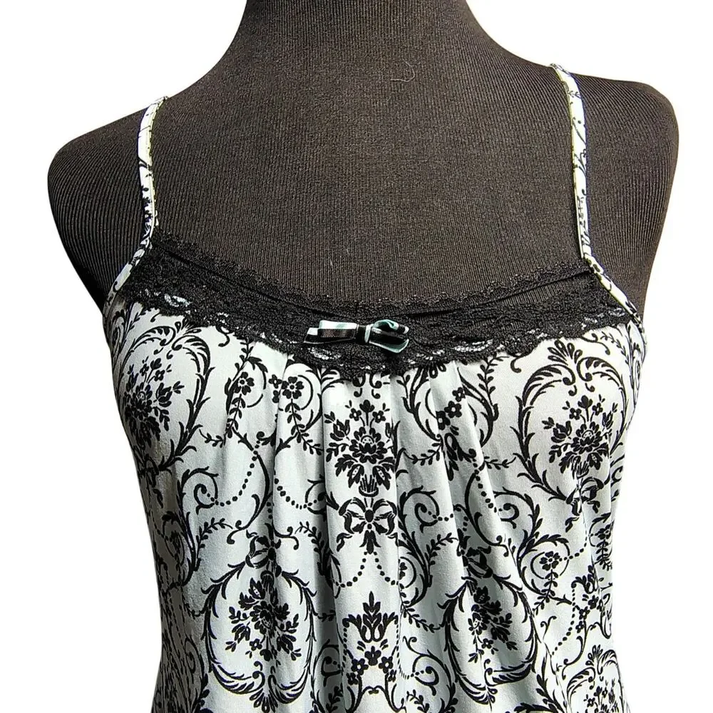Damask Intimates Babydoll Nightgown Women's Small Black Lace Silky Slip Chemise